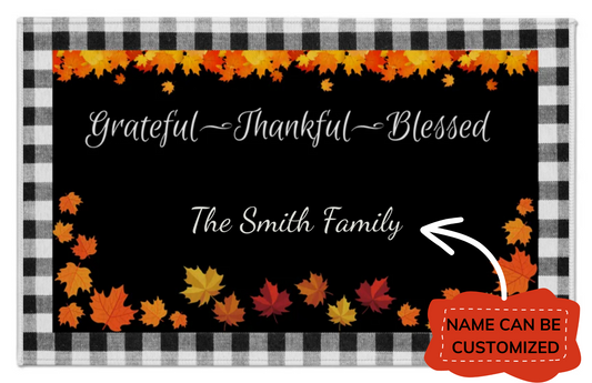 Personalized Indoor Doormat | Grateful - Thankful - Blessed