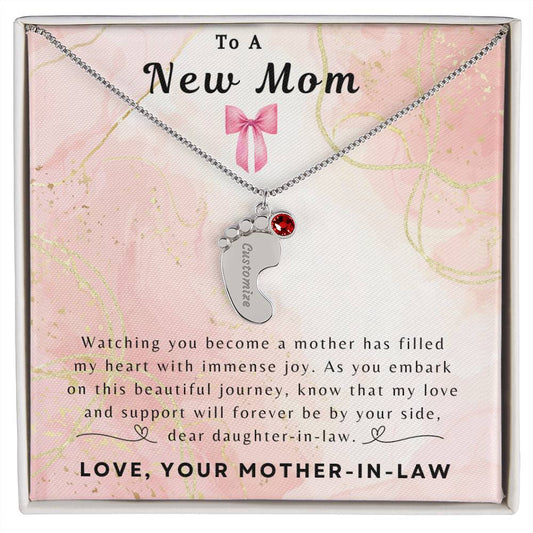 To a New Mom | Baby Feet Necklace with Birthstone