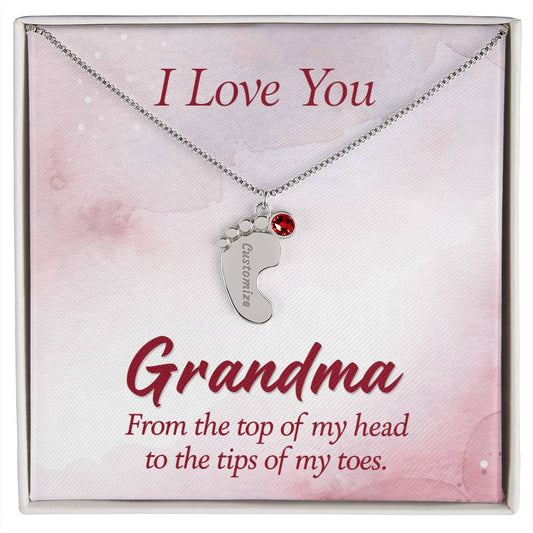 I love You Grandma | Baby Feet Necklace with Birthstone