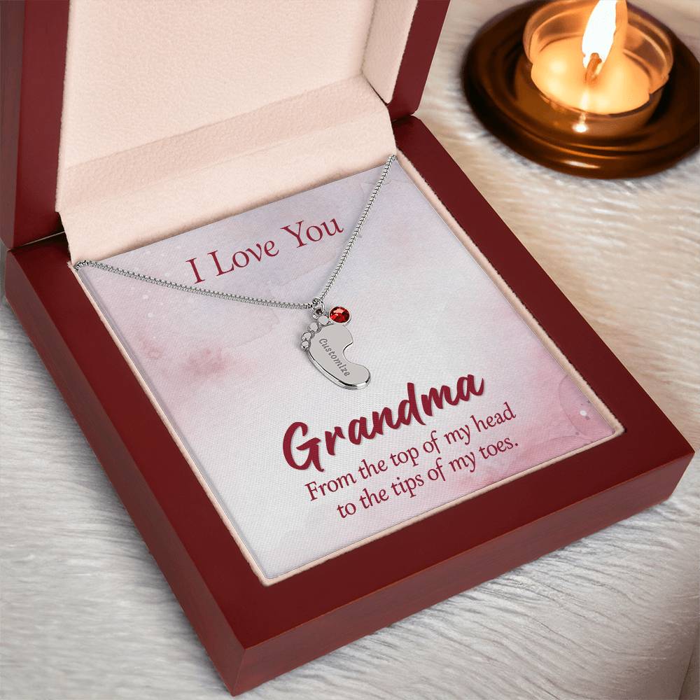 I love You Grandma | Baby Feet Necklace with Birthstone
