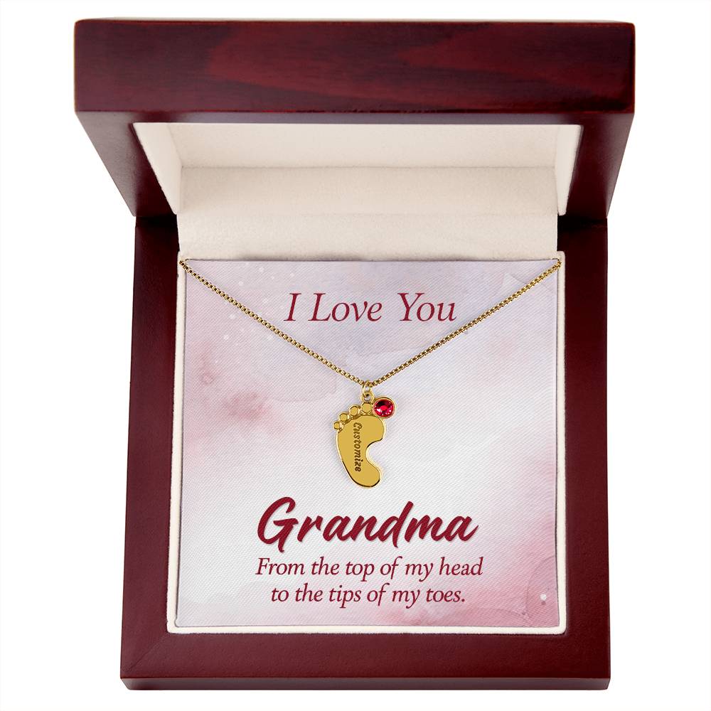 I love You Grandma | Baby Feet Necklace with Birthstone